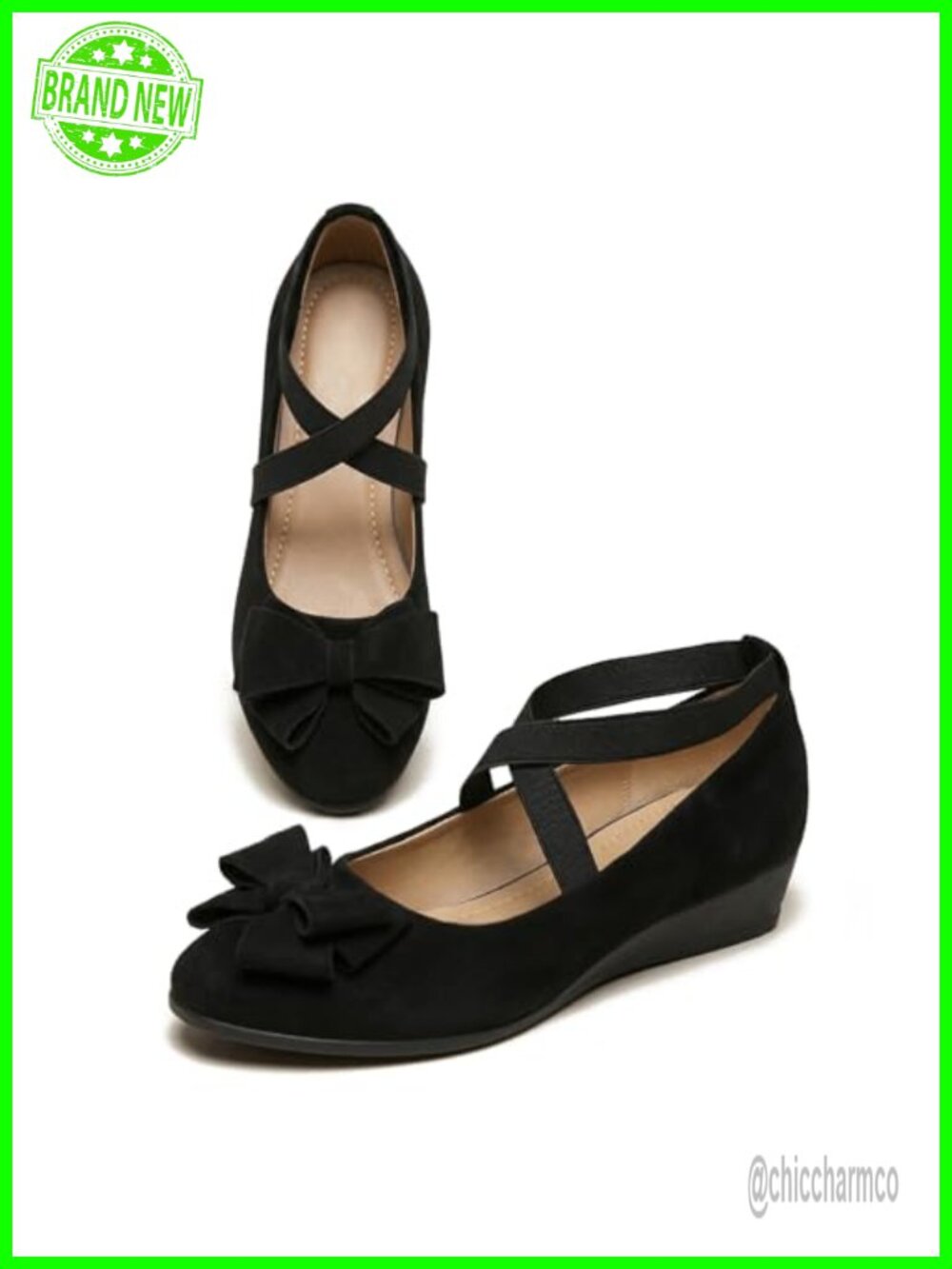 Women's Wedge Mary Jane Shoes Elastic Cross Strap Closed Toe Platform Pumps